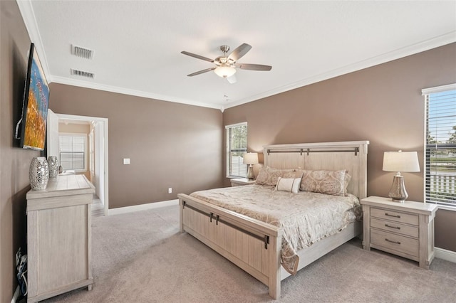 13128 Foxtail Fern Dr, Riverview, FL 33579 - bedroom featuring light colored carpet, ornamental molding, and a ceiling fan