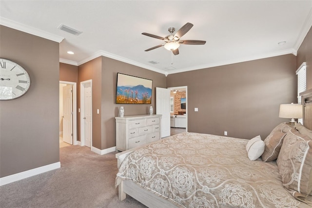 13128 Foxtail Fern Dr, Riverview, FL 33579 - bedroom featuring light carpet, crown molding, a ceiling fan, and recessed lighting
