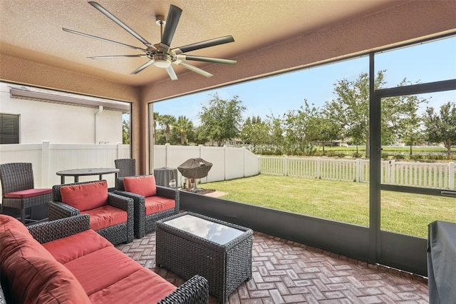 13128 Foxtail Fern Dr, Riverview, FL 33579 - sunroom / solarium with ceiling fan and an outdoor hangout area