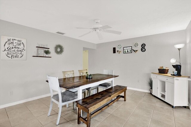 3615 Greatwood Ct, Land O Lakes, FL 34639 - dining area with light tile patterned flooring, ceiling fan, and baseboards