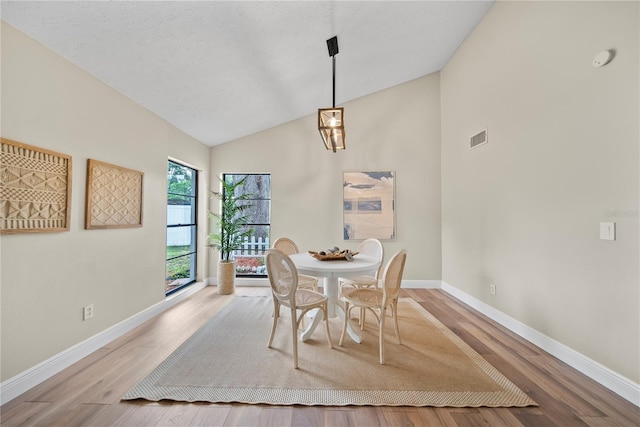 4509 Grainary Ave, Tampa, FL 33624 - dining space with baseboards, wood finished floors, and high vaulted ceiling