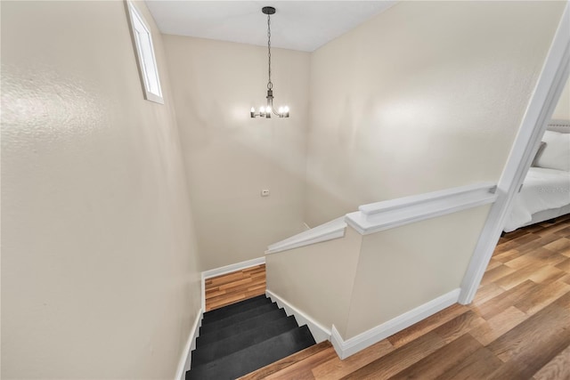 4509 Grainary Ave, Tampa, FL 33624 - stairs with wood finished floors, a chandelier, and baseboards
