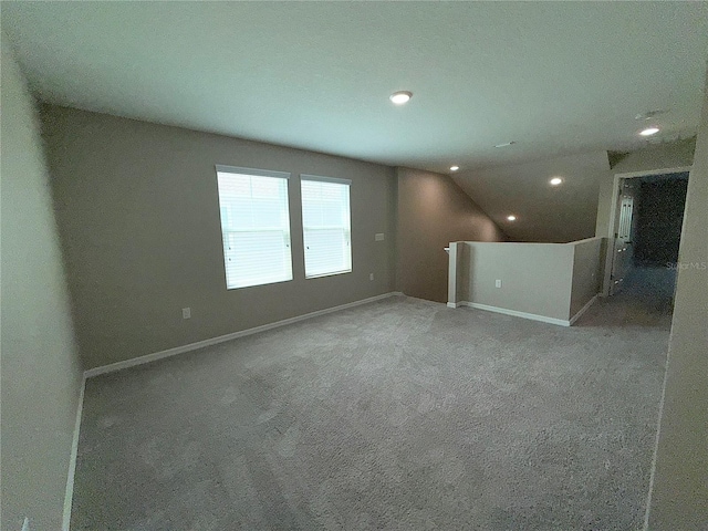 13118 Zolo Springs Cir, Riverview, FL 33579 - unfurnished room featuring recessed lighting, carpet floors, lofted ceiling, and baseboards
