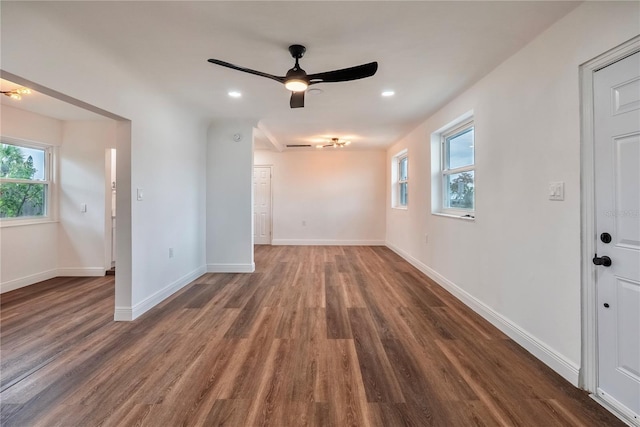 410 Virginia Ave, Madeira Beach, FL 33708 - unfurnished room with plenty of natural light, wood finished floors, baseboards, recessed lighting, and a ceiling fan