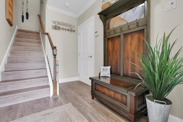 204 Haven Beach Ct, Indian Rocks Beach, FL 33785 - mudroom featuring ornamental molding and wood finished floors