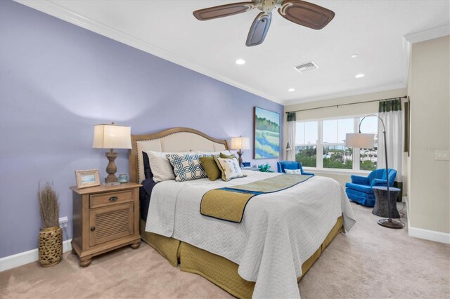 204 Haven Beach Ct, Indian Rocks Beach, FL 33785 - carpeted bedroom featuring crown molding, recessed lighting, and ceiling fan