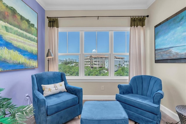 204 Haven Beach Ct, Indian Rocks Beach, FL 33785 - sitting room featuring crown molding and carpet floors