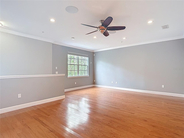 3111 W De Leon St Unit 2, Tampa, FL 33609 - empty room featuring crown molding, ceiling fan, light wood-style floors, recessed lighting, and baseboards