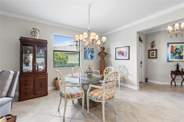 16898 Balance Cv, Land O Lakes, FL 34638 - dining area with a chandelier, crown molding, light tile patterned flooring, and baseboards
