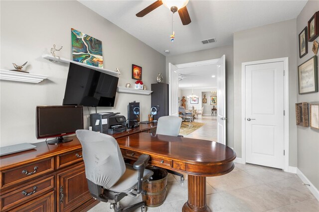 16898 Balance Cv, Land O Lakes, FL 34638 - home office with a ceiling fan, baseboards, and light tile patterned floors