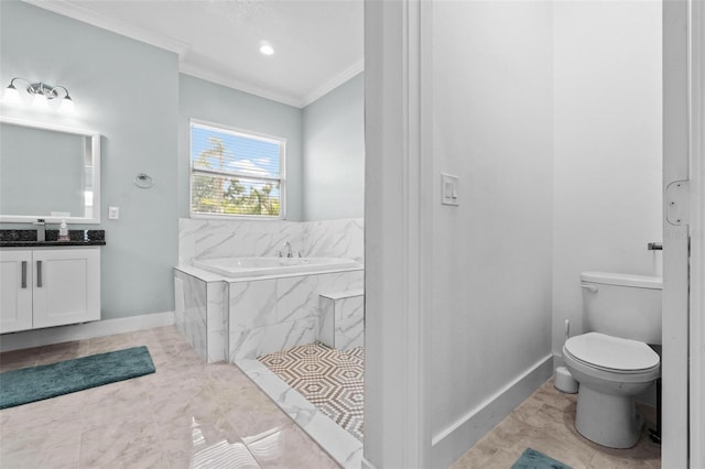 716 Laurel Ave, Venice, FL 34285 - bathroom with ornamental molding, a bath, vanity, baseboards, and toilet