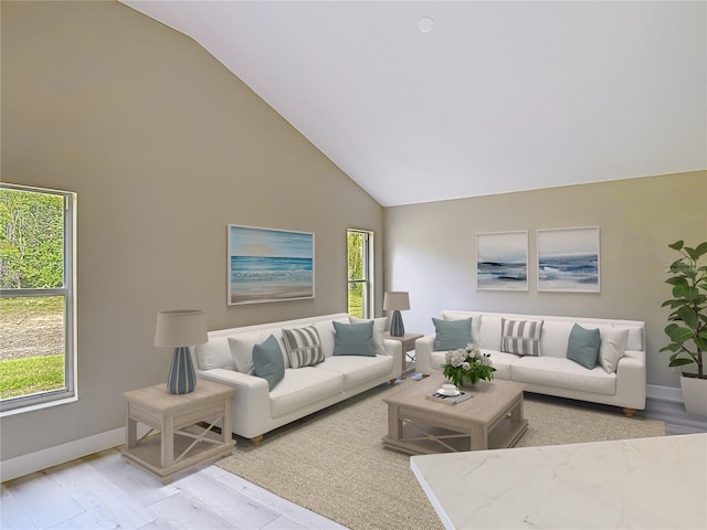 5809 Silas Creek Ln, Wesley Chapel, FL 33545 - living room with high vaulted ceiling and light wood finished floors