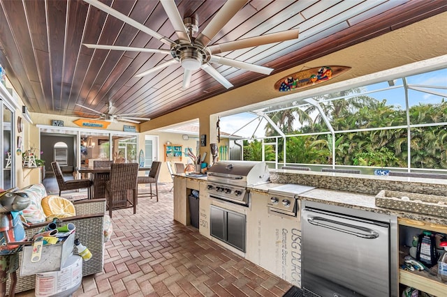 2812 SW 29th Ave, Cape Coral, FL 33914 - view of patio / terrace featuring ceiling fan, outdoor dining area, and a lanai