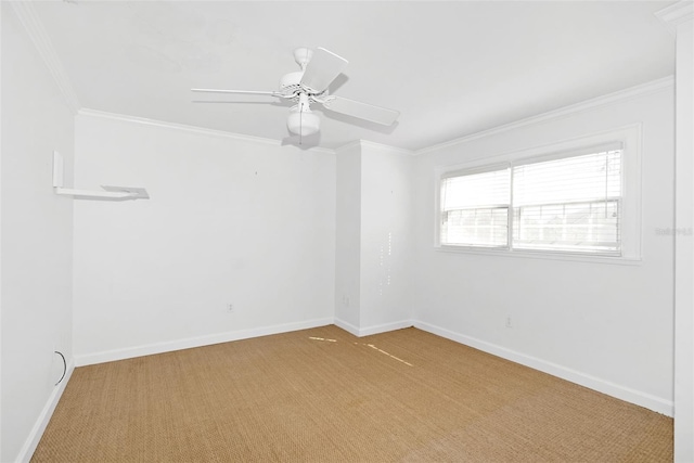 15612 Howell Park Ln, Tampa, FL 33625 - empty room with light carpet, ornamental molding, a ceiling fan, and baseboards
