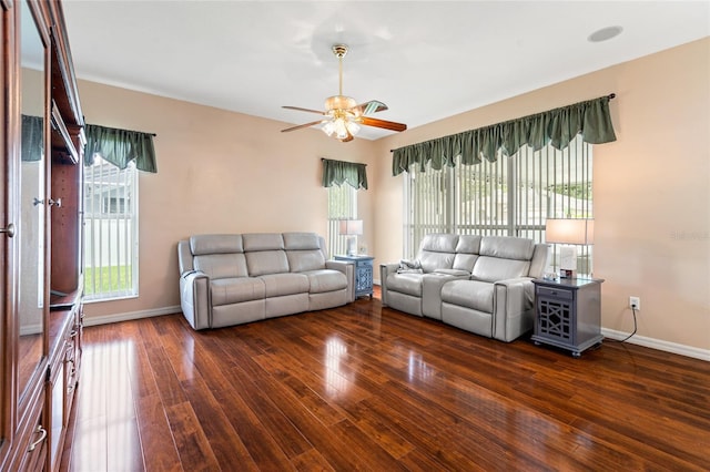 28390 Openfield Loop, Wesley Chapel, FL 33543 - living room with ceiling fan, hardwood / wood-style flooring, and baseboards