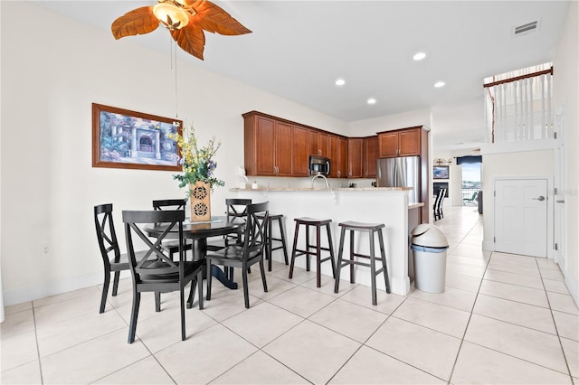 17817 Gulf Blvd Unit A, Saint Petersburg, FL 33708 - dining space featuring ceiling fan, recessed lighting, light tile patterned floors, and baseboards