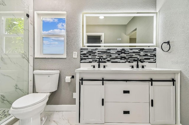 325 Gladstone Blvd, Englewood, FL 34223 - bathroom featuring marble finish floors, a textured wall, double vanity, and a marble finish shower