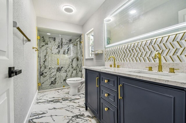 325 Gladstone Blvd, Englewood, FL 34223 - full bath featuring a marble finish shower, double vanity, marble finish floors, and a textured wall