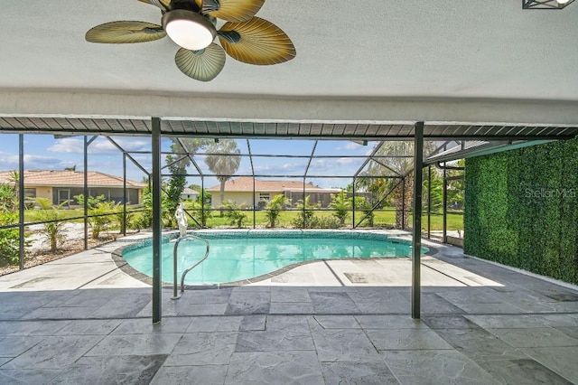 325 Gladstone Blvd, Englewood, FL 34223 - outdoor pool featuring a patio area, a lanai, and a ceiling fan