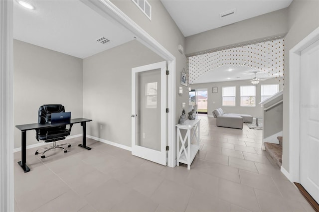32136 Conchshell Sail St, Wesley Chapel, FL 33545 - tiled office space featuring ceiling fan and baseboards
