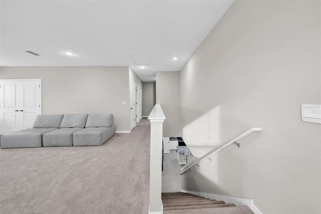 32136 Conchshell Sail St, Wesley Chapel, FL 33545 - stairs featuring carpet floors, baseboards, and recessed lighting