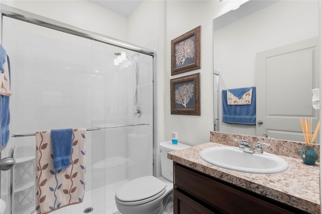 12481 Aston Dr, Hudson, FL 34669 - full bathroom featuring toilet, vanity, and a stall shower