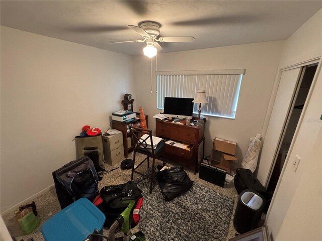 2160 NE 53rd St, Fort Lauderdale, FL 33308 - home office featuring carpet, a ceiling fan, and baseboards