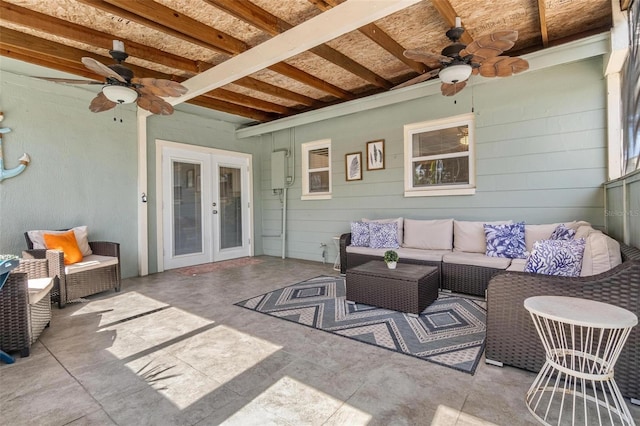 10339 111th St, Largo, FL 33778 - view of patio / terrace featuring french doors, a ceiling fan, and an outdoor living space