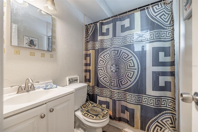 1771 Russell St S, Saint Petersburg, FL 33712 - bathroom featuring a textured wall, vanity, and a shower with shower curtain