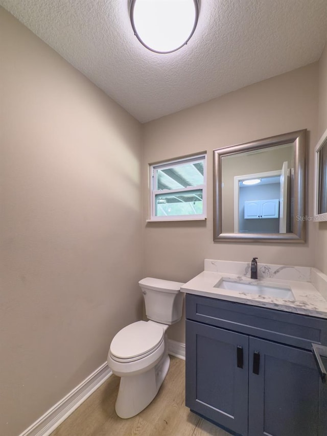 4044 Red Fox Ct, Wesley Chapel, FL 33543 - bathroom with wood finished floors, toilet, vanity, a textured ceiling, and baseboards
