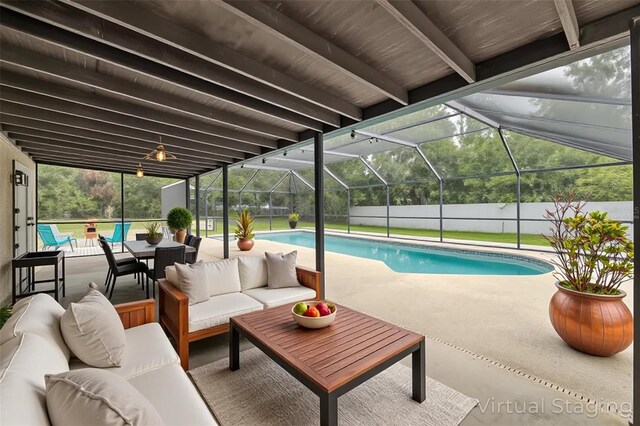 4044 Red Fox Ct, Wesley Chapel, FL 33543 - view of pool featuring an outdoor living space, a patio area, and a lanai