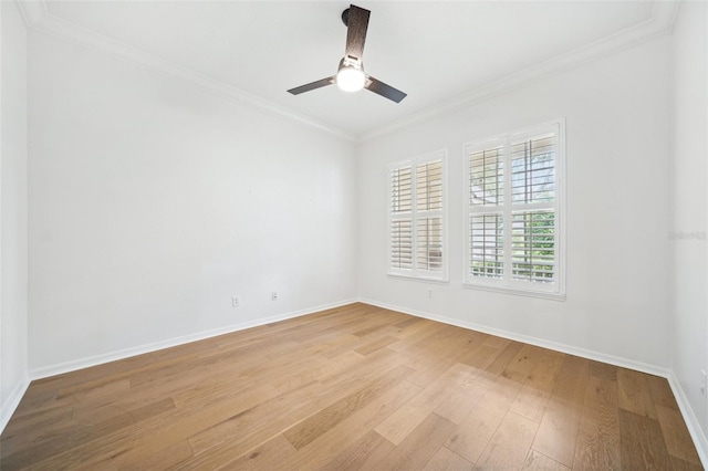17802 Mission Oak Dr, Lithia, FL 33547 - unfurnished room featuring light wood finished floors, baseboards, ornamental molding, and a ceiling fan