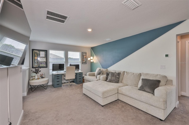 5511 Del Coronado Dr, Apollo Beach, FL 33572 - living room with carpet flooring, an office area, baseboards, and recessed lighting