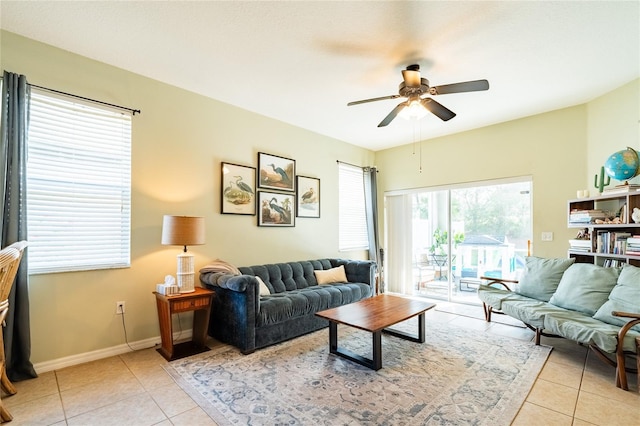 14320 Tree Swallow Way, Lakewood Ranch, FL 34202 - living area featuring ceiling fan, light tile patterned flooring, and baseboards
