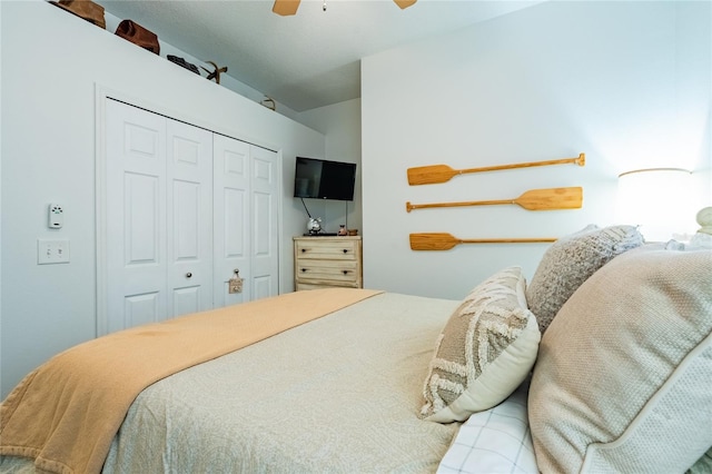 14320 Tree Swallow Way, Lakewood Ranch, FL 34202 - bedroom with a closet and a ceiling fan