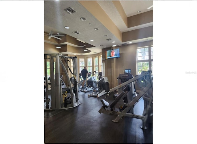 3901 Silverlake Way, Wesley Chapel, FL 33544 - gym with healthy amount of natural light, recessed lighting, and ceiling fan