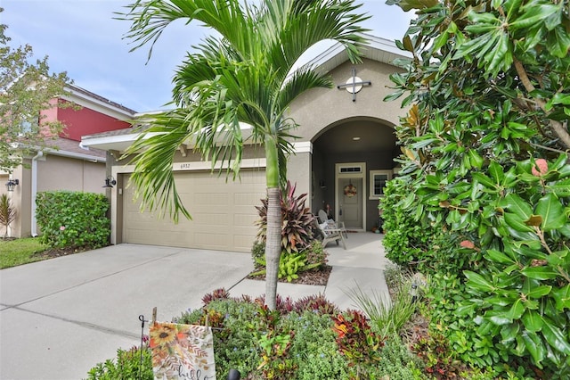 6932 Old Benton Dr, Apollo Beach, FL 33572 - view of front of property with an attached garage, stucco siding, and driveway