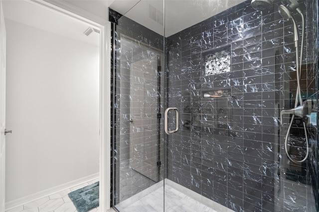 6330 99th Way N Unit 14B, Seminole, FL 33708 - full bath featuring a shower stall and marble finish floors