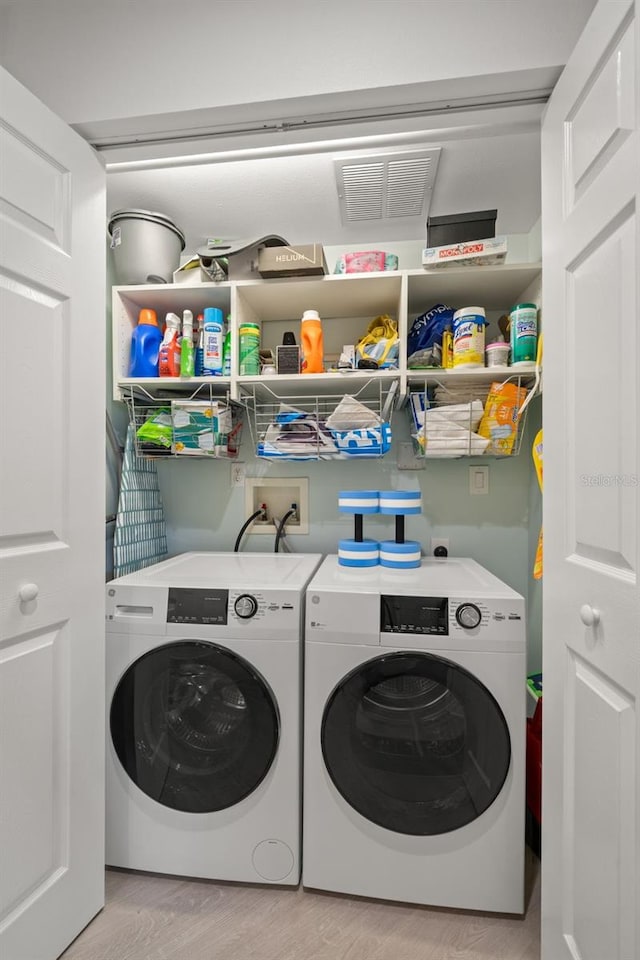 6330 99th Way N Unit 14B, Seminole, FL 33708 - laundry room with separate washer and dryer and light wood-style flooring