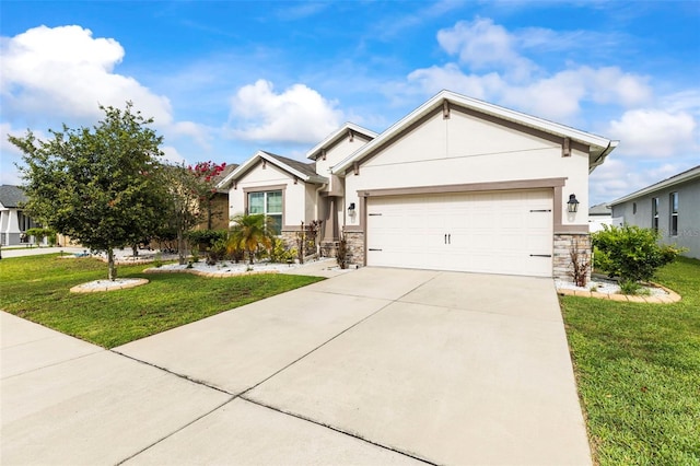 944 Old Windsor Way, Spring Hill, FL 34609 - ranch-style house featuring stone siding, a garage, stucco siding, and concrete driveway