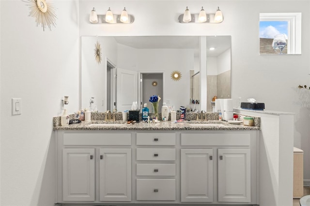 944 Old Windsor Way, Spring Hill, FL 34609 - full bathroom with double vanity and a tile shower