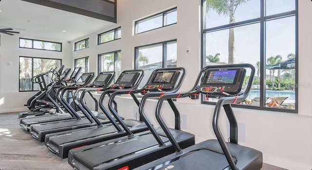 33306 Castaway Loop, Wesley Chapel, FL 33543 - gym featuring baseboards and a high ceiling