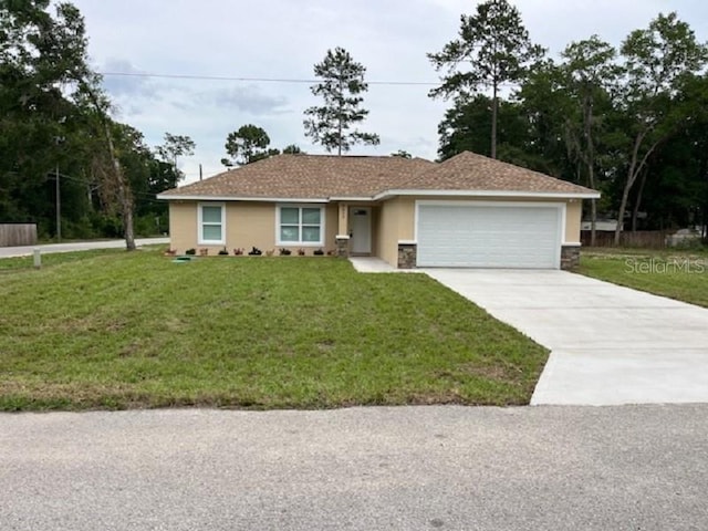 5635 NW 61st Ct, Ocala, FL 34482 - single story home with an attached garage, driveway, stucco siding, and a front yard