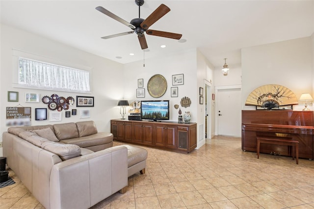 1803 143rd Ct E, Bradenton, FL 34212 - living room with ceiling fan, recessed lighting, and light tile patterned floors
