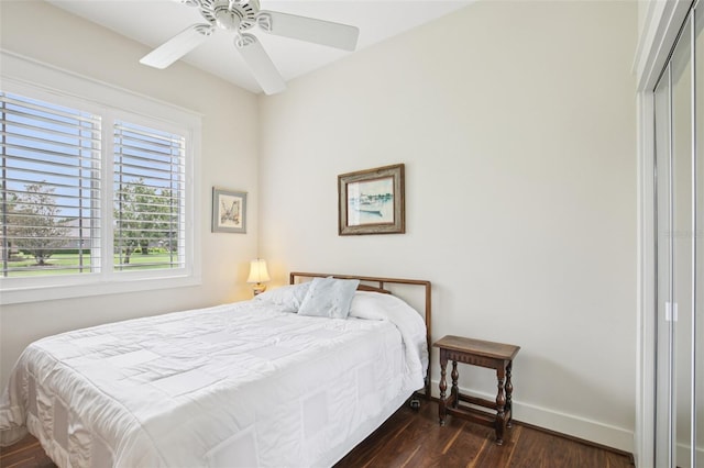 1803 143rd Ct E, Bradenton, FL 34212 - bedroom featuring wood finished floors, baseboards, a closet, and ceiling fan