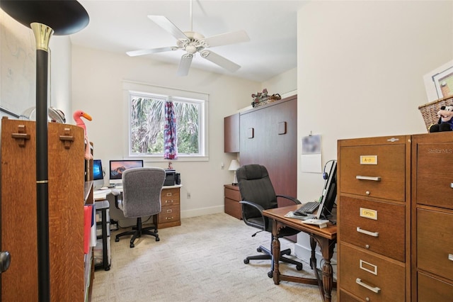 1803 143rd Ct E, Bradenton, FL 34212 - office area featuring a ceiling fan, light colored carpet, and baseboards