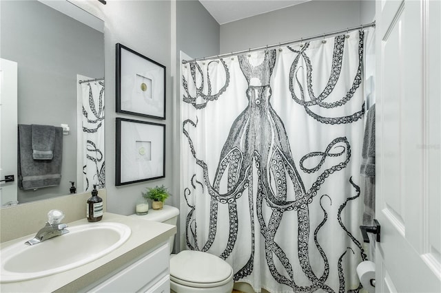 9608 Greenpointe Dr, Tampa, FL 33626 - bathroom featuring vanity, toilet, and a shower with curtain
