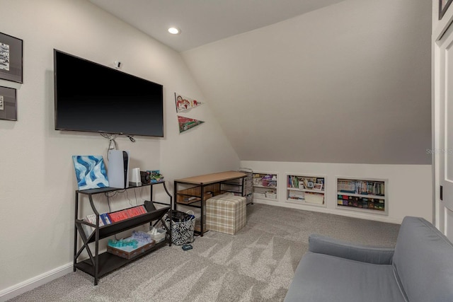 2395 Campbell Rd, Clearwater, FL 33765 - home office with carpet flooring, lofted ceiling, baseboards, and recessed lighting