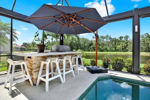 15415 Mulholland Rd, Parrish, FL 34219 - swimming pool featuring a water view, area for grilling, and a patio