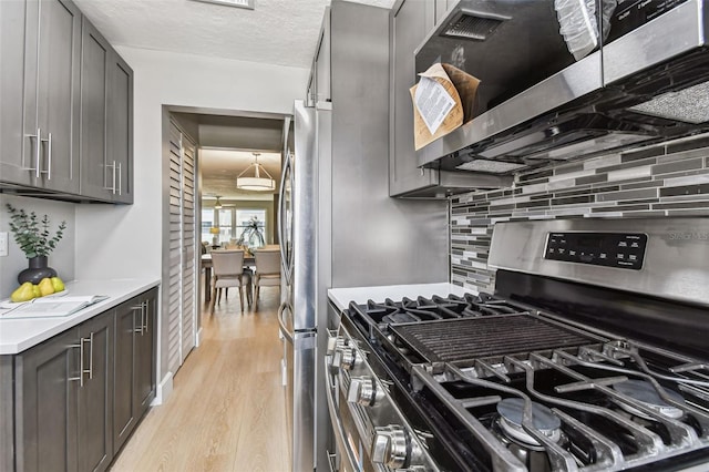 2960 59th St S Unit 303, Gulfport, FL 33707 - kitchen with appliances with stainless steel finishes, tasteful backsplash, light wood-type flooring, light countertops, and a textured ceiling
